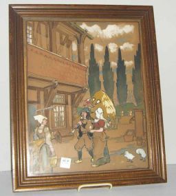 Wooden framed rustic watercolor by Englishman W J Maxwell dated 1898