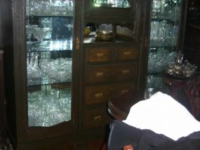 Victorian 3 Door Mirrored & Lighted Display Cabinet with 9 Beveled Glass Windows