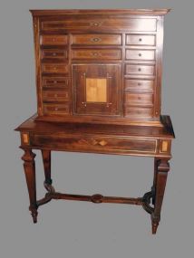 Mahogany 14 Drawer Cabinet on Stand with 1 Inlaid Door