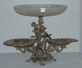 Ornate Art Nouveau Silver Plate Figural Epergne w/engraved Glass Center Bowl