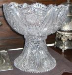 Cut Glass Punch Bowl on Pedestal Base