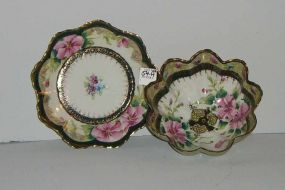 Nippon strainer bowl with matching underplate gold & blue trim pink flowers