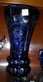 Blue Cut to Clear Double Bottom Flared top Vase