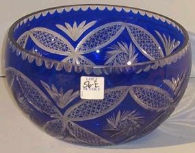 Blue Cut to Clear Bowl in Pinwheel Pattern