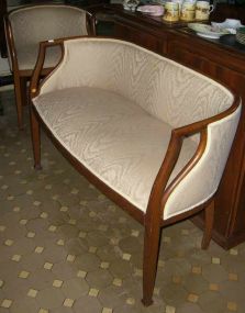 2 pc Art Deco curved back love seat & curved back arm chair