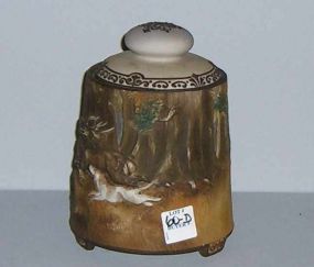 Hand Painted Nippon Covered Jar with Deer Scene