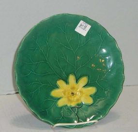 German Majolica Plate Green w/Yellow Flowers
