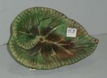 Majolica Leaf Dish, Green/Rust w/Pink Underbody