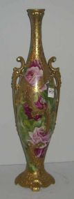 Nippon tall skinny double handle vase