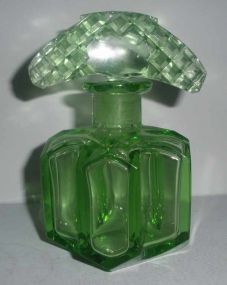 Green depression perfume bottle with fan shaped stopper
