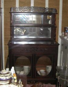 Rosewood Curio Cabinet with Shelves Above over 2 Doors