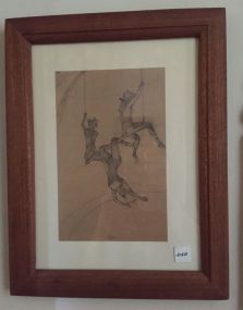 Hand drawn picture of circus trapeze girls
