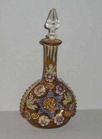 Moser gold trimmed decanter with birds