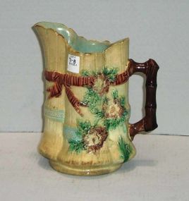 Majolica Large Water Pitcher w/Floral
