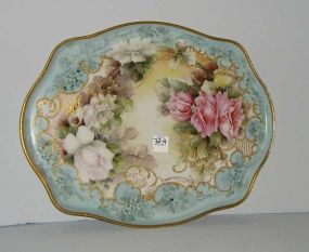 Large hand painted white & pink flowers tray