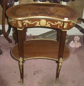 Kidney Shaped 1 Drawer Stand with Inlaid Top and Gilded Ormolu