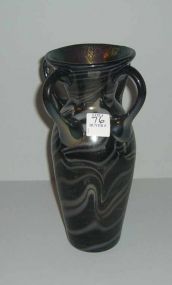 Art glass swirl vase with 4 handles