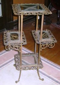 Victorian brass & glass 4 shelved plant stand