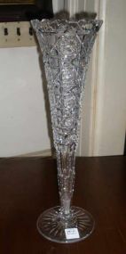 Tall skinny cut glass vase, hobstar covered