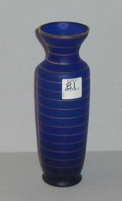 Blue satin vase with gold trim