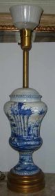 Pair of Rembrandt Lamp Co Blue and White Porcelain Lamps