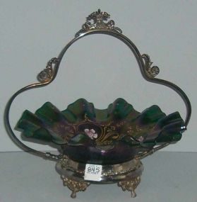 Iridescent Green Enameled Bride's Basket - Adelphia Silver Plating Co