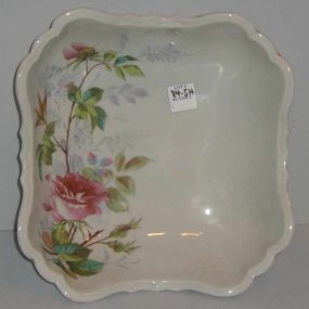 Square German hand painted bowl with flowers