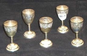 Set of 5 Mexican Sterling Silver Liquor Glasses