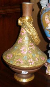Marked Old Hall  1790 - Teepee Shaped Footed Vase, Taupe in Color Bottom, Green w/Pink and Blue Floral Decorated Top, w/Applied Gold Dragon