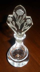 Clear Perfume Bottle with Flower Etched Stopper