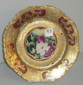 Nippon Plate w/Roses and Heavy Raised Gold