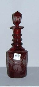 Ruby Grape Etched Decanter