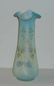 Blue Satin Hand Painted Mouth Blown Vase