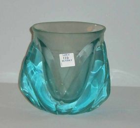 Signed Michael 1991 clear & aqua art glass vase
