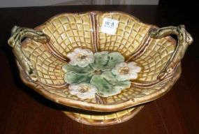 Majolica Style Double Handle Compote with Flowers