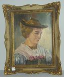 Signed Oil on Canvas Primitive Lady