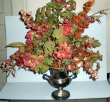 Silk Flower Arrangements In Silver Plated Wine Cooler