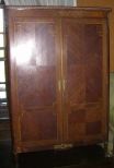 French inlaid two door closed bookcase with marble top