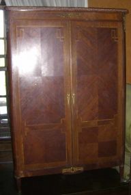 French inlaid two door closed bookcase with marble top