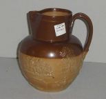 2 Tone Brown Pottery Jug, Tavern & Hunt Scenes