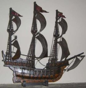Ornate Wooden Model 3 Mast Sailing Ship