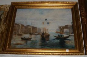 Oil on Canvas Gold Gilt Canal Scene