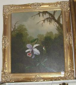 Oil on Canvas Orchid and Hummingbird