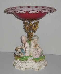 Bohemian 3 children playing music pedestal base compote