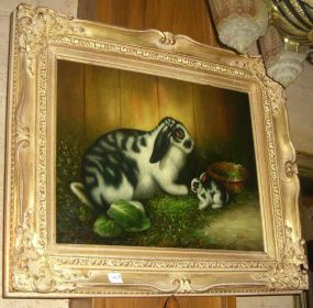 Oil on Canvas Two Rabbits - Framed