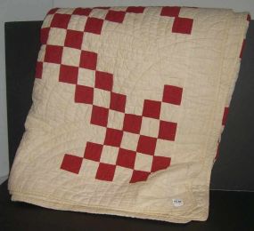 Handmade Red and White Block Quilt