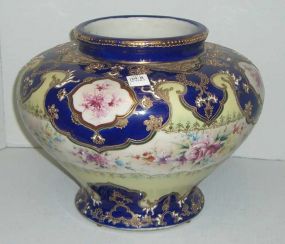 Very Large Japanese Pre-Nippon Planter, Cobalt Ground w/White Floral Hand Painted Inserts