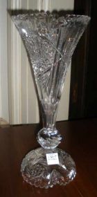 Cut glass vase golf ball stem flared top