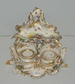 Old Paris Very Ornate Ink Stained, Gilding and Applied Floral