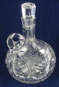 Cut glass decanter with stopper & finger handle